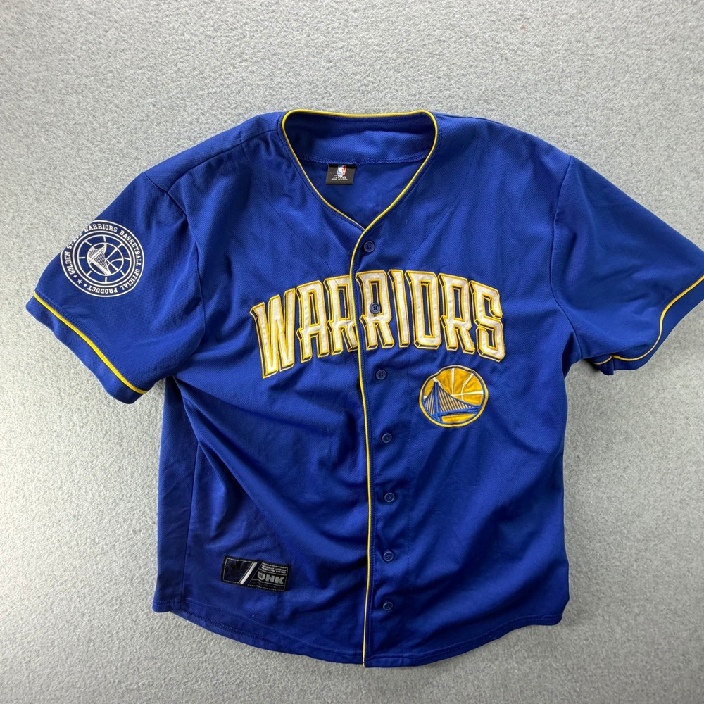 UNK NBA Golden State Warriors Baseball Jersey Blue XL Button Up Mesh 46 Stars